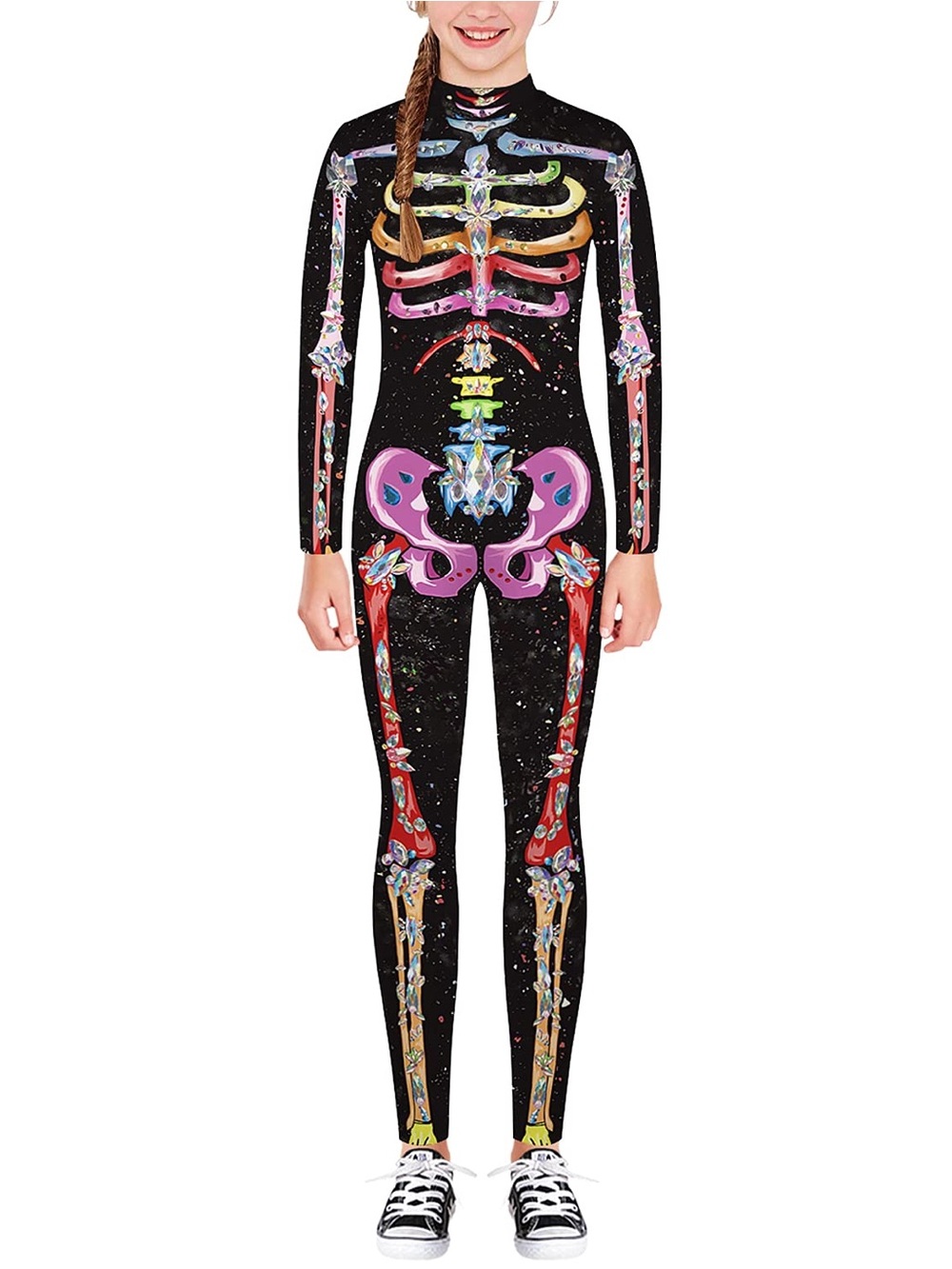 Colorful Skeleton Print Girl's Jumpsuit